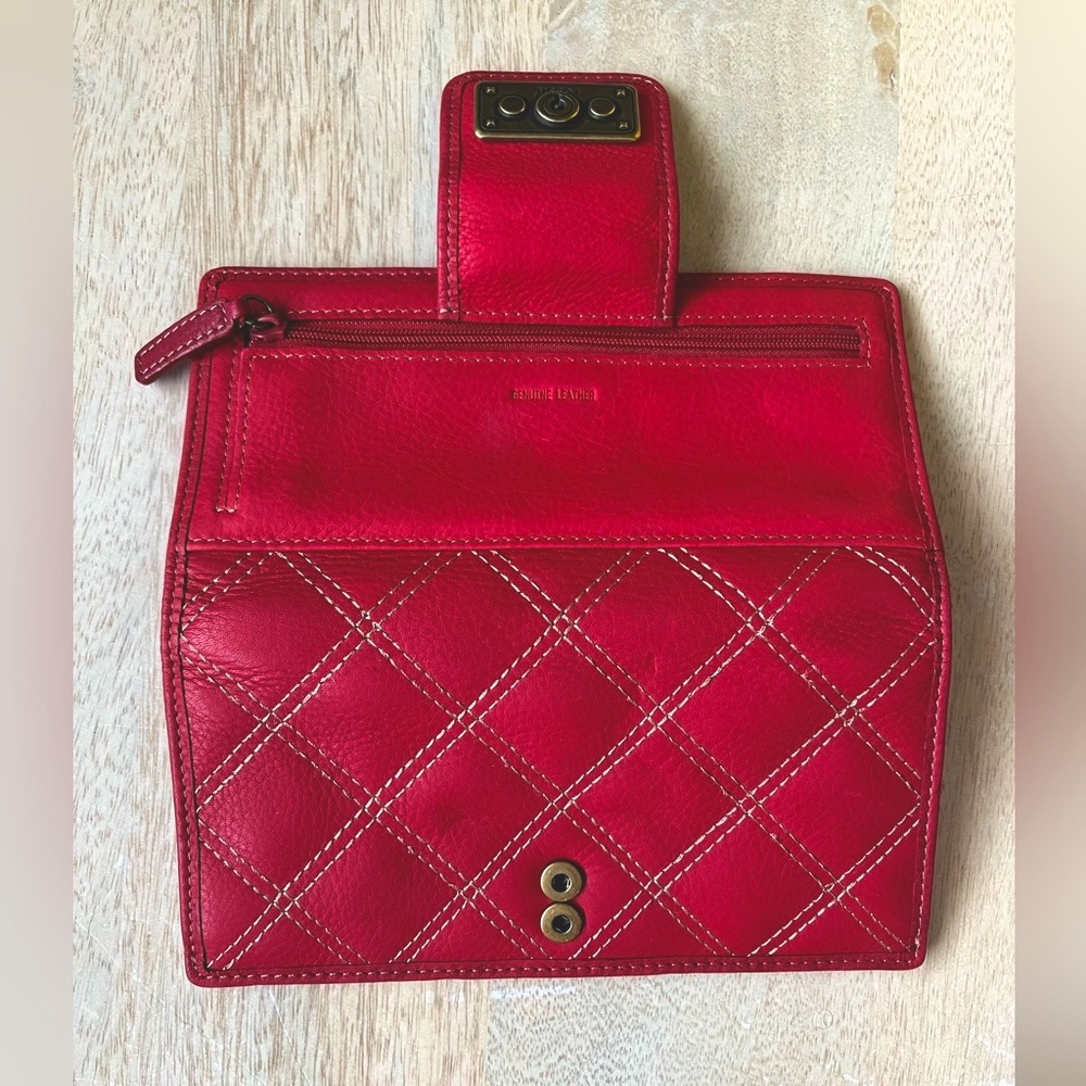 Fossil Wallet, Red Leather Wallet, Quilted Leathe… - image 3